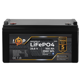 Акумулятор LP LiFePO4 25,6V - 100 Ah (2560Wh) (BMS 100A/50А) пластик Smart BT 29501 фото