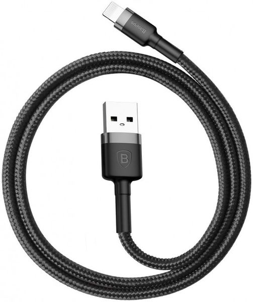 Кабель Baseus Cafule USB 2.0 to Lightning 2.4A 1M Чорний/Сірий (CALKLF-BG1) 18646 фото