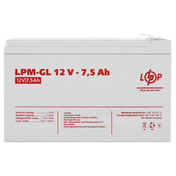 Акумулятор гелевий LPM-GL 12V - 7.5 Ah 6562 фото