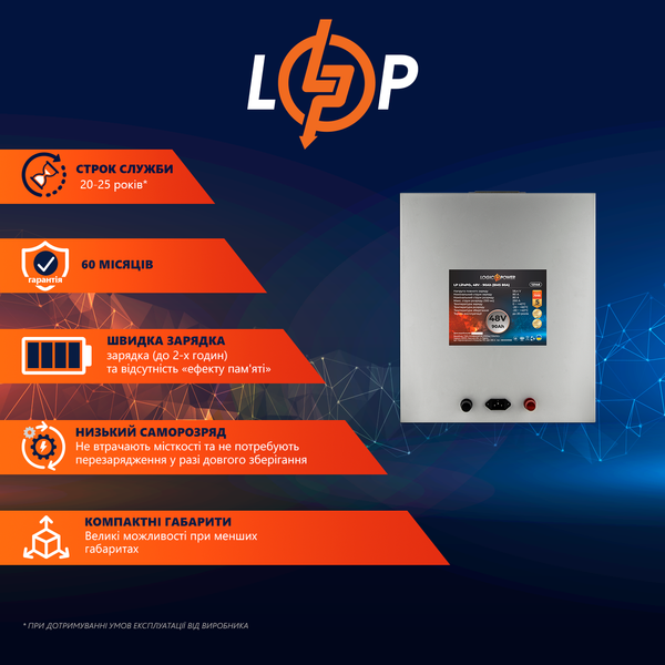 Акумулятор LP LiFePO4 48V (51,2V) - 90 Ah (4608Wh) (BMS 80A) металл 12146 фото