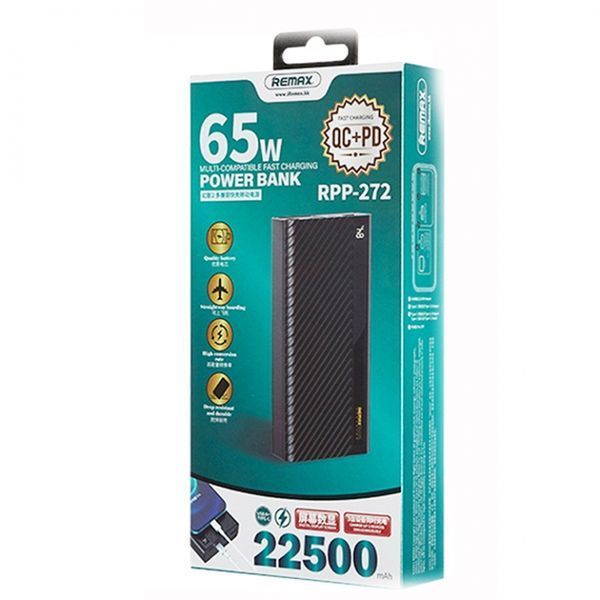 Зовнішній акумулятор Remax Hunyo II 65W QC+PD 22500mAh Чорний (RPP-272) 18704 фото