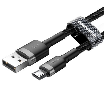 Кабель Baseus Cafule USB 2.0 to microUSB 2.4 A 1M Чорний/Сірий (CAMKLF-BG1) 16649 фото
