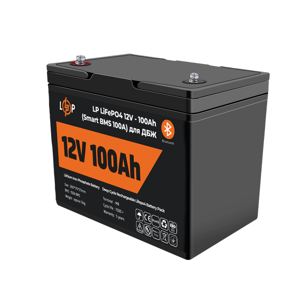 Акумулятор LP LiFePO4 12V (12,8V) - 100 Ah (1280Wh) (Smart BMS 100А) з BT пластик для ДБЖ 20197 фото