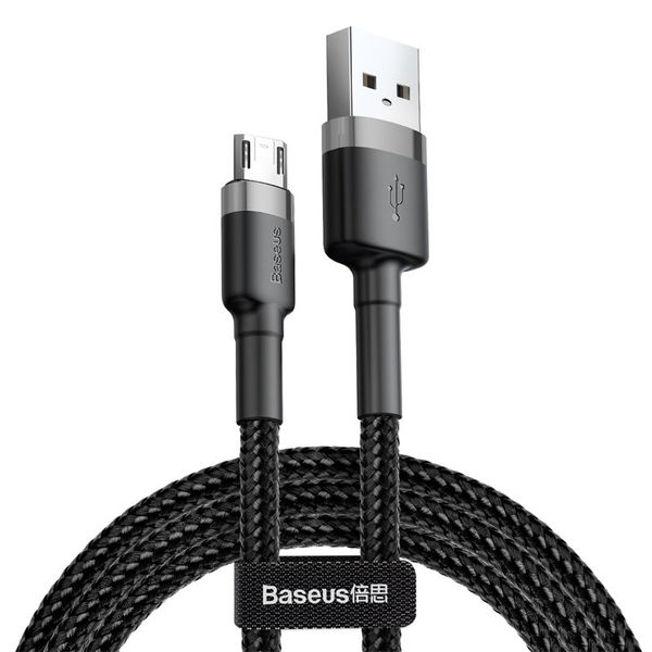 Кабель Baseus Cafule USB 2.0 to microUSB 2.4 A 1M Чорний/Сірий (CAMKLF-BG1) 16649 фото