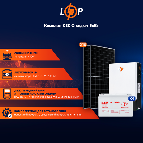 Сонячна електростанція (СЕС) 5kW АКБ 4.8kWh (гель) 100 Ah Стандарт 19926 фото