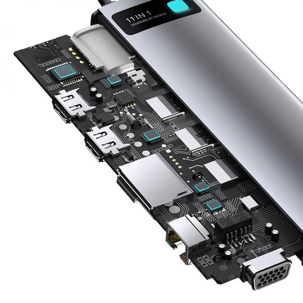 USB Hub Baseus Metal Gleam Series 11-in-1 Multifunctional Type-C Cерый (CAHUB-CT0G) 16983 фото