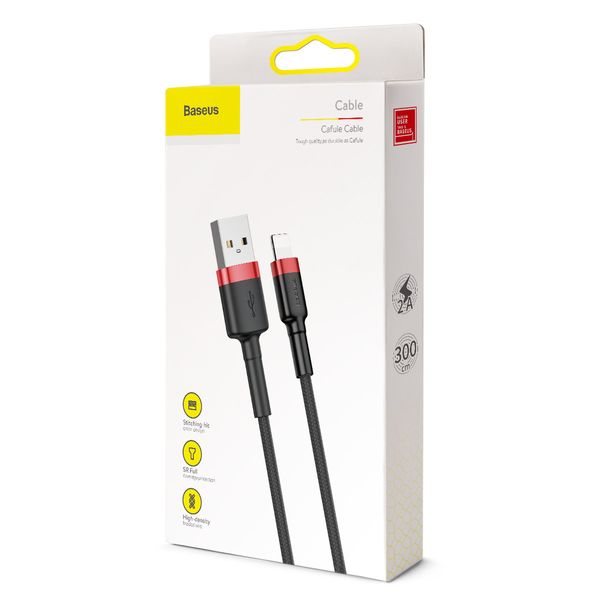 Кабель Baseus Cafule USB 2.0 to Lightning 2A 3M Черный/Красный (CALKLF-R91) 16593 фото