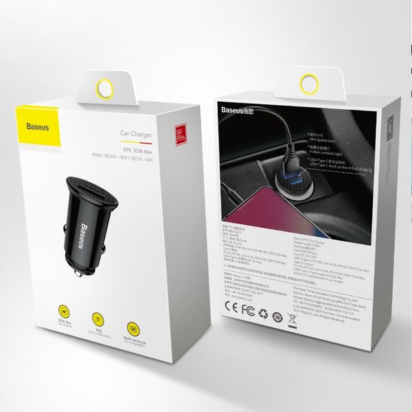 Автомобільний зарядний пристрій Baseus Circular Plastic A+C 30 W PPS Car Charger Чорний (CCALL-YS01 18651 фото