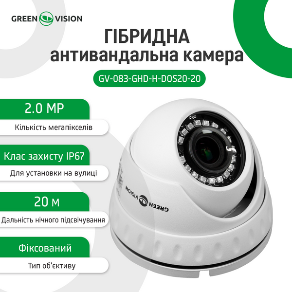 Гибридная Антивандальная наружная камера GreenVision GV-083-GHD-H-DOS20-20 7644 фото