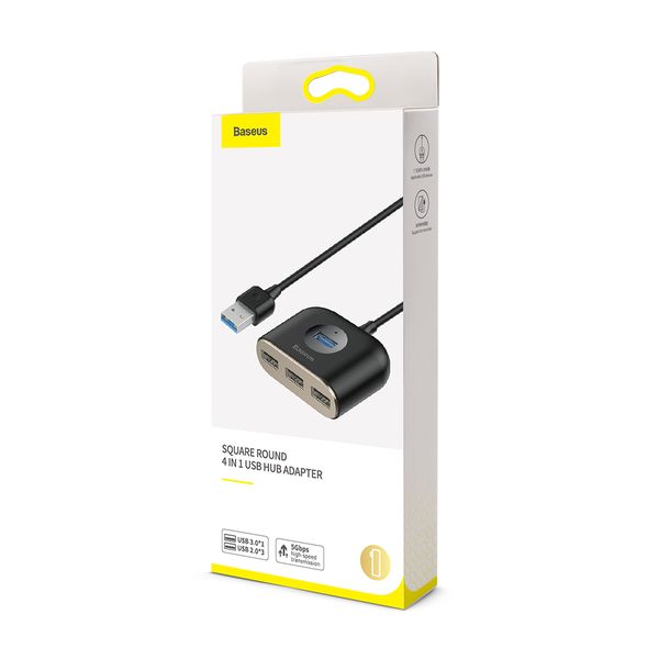 USB Hub Baseus Square Round 4 in 1 USB3.0 to USB3.0*1 + USB2.0*3 Черный (CAHUB-AY01) 16586 фото