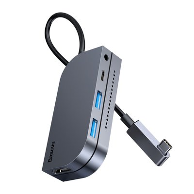 USB Hub Baseus Bend Angle No.7 Multifunctional Type-C to USB3.0*2 + HDMI + microSD + mini-jack 3.5 mm + Type-C PD Серый (CAHUB-CWJ0G) 16513 фото