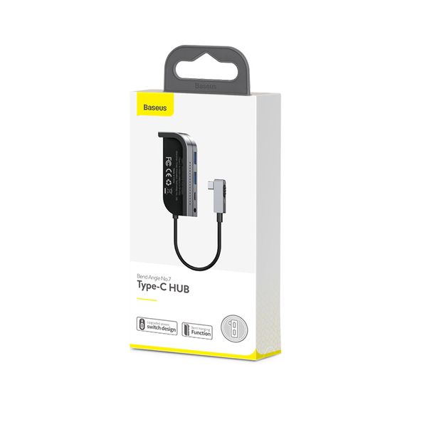 USB Hub Baseus Bend Angle No.7 Multifunctional Type-C to USB3.0*2 + HDMI + microSD + mini-jack 3.5 mm + Type-C PD Серый (CAHUB-CWJ0G) 16513 фото