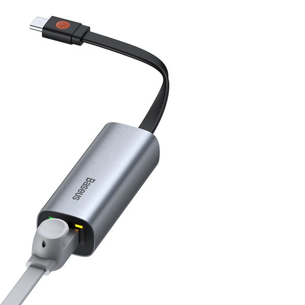 USB Hub Baseus Steel Cannon USB + Type-C to Gigabit LAN Серый (CAHUB-AF0G) 16511 фото