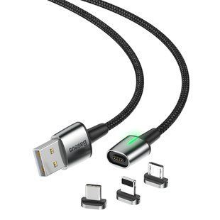 Кабель Baseus Zinc Magnetic Kit Lightning + Type-C + microUSB 2M Чорний (TZCAXC-B01) 16602 фото