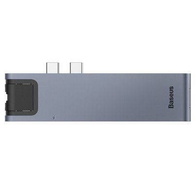USB Hub Baseus Thunderbolt C Pro Seven-in-one Dual Type-C to USB3.0*2 + HDMI + RJ45 Ethernet + Type-C PD + microSD + SD card Cерый (CAHUB-L0G) 16514 фото