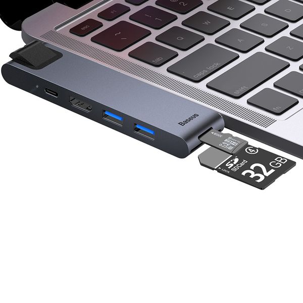 USB Hub Baseus Thunderbolt C Pro Dual Type-C to USB3.0*2+HDMI+RJ45+Type-C PD+ microSD+ SD(CAHUB-L0G) 16514 фото