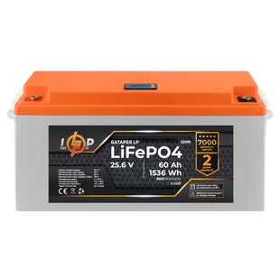 Акумулятор LP LiFePO4 для ДБЖ 25,6V - 60 Ah (1536Wh) (BMS 80A/40А) пластик LCD 22095 фото