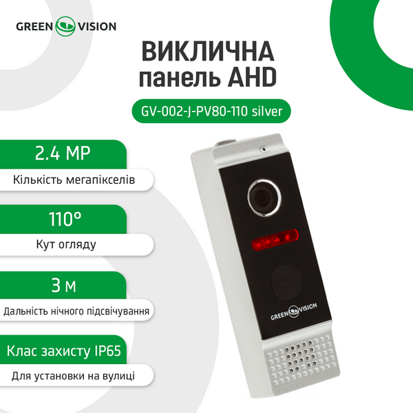 Вызывная панель для видеодомофонов. GREEN VISION GV-002-J-PV80-110 silver 4359 фото