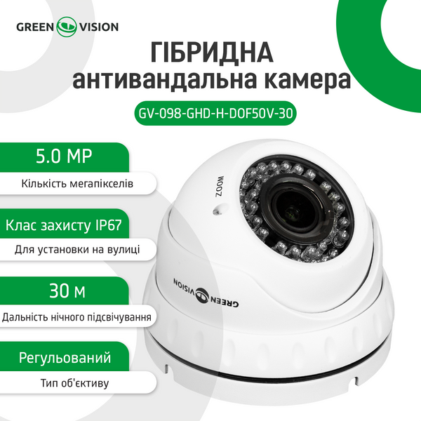 Гібридна антивандальна камера GV-098-GHD-H-DOF50V-30 10406 фото