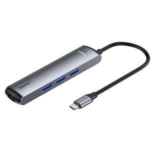 USB Hub Baseus Mechanical Eye Type-C (PD 87W) to USB3.0*3+HDMI+RJ45+Type-C PD Cерый (CAHUB-J0G) 16634 фото