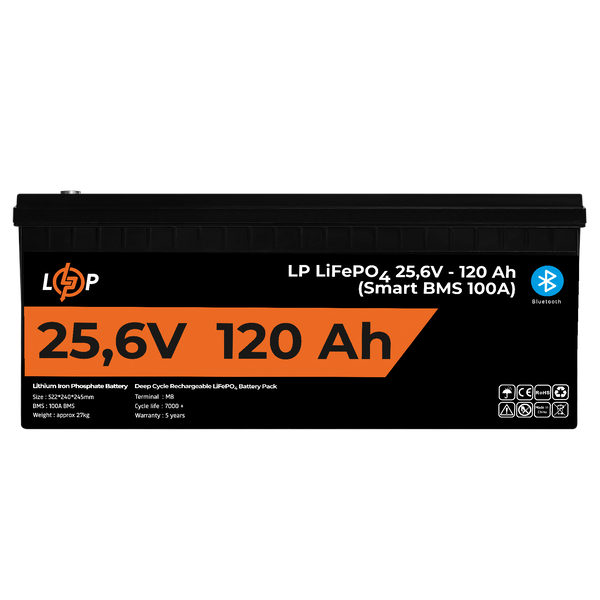 Аккумулятор LP LiFePO4 25,6V - 120 Ah (3072Wh) (Smart BMS 100А) с BT пластик для ИБП 22424 фото