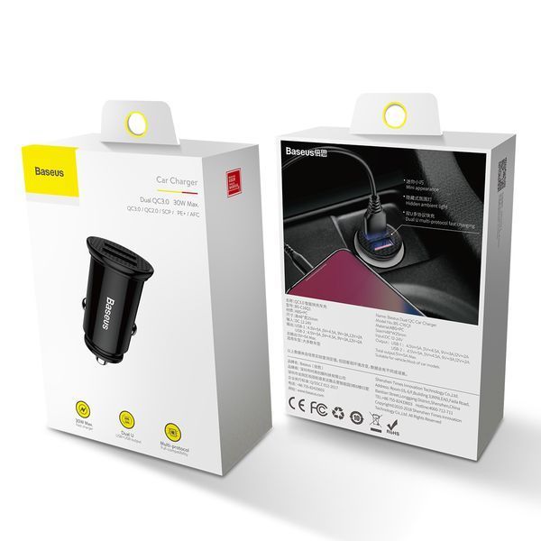 Автомобільний зарядний пристрій Baseus Circular Plastic A+A 30W Dual QC3.0 Чорний (CCALL-YD01) 16606 фото