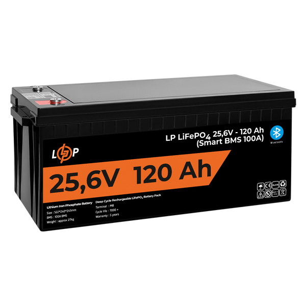 Аккумулятор LP LiFePO4 25,6V - 120 Ah (3072Wh) (Smart BMS 100А) с BT пластик для ИБП 22424 фото