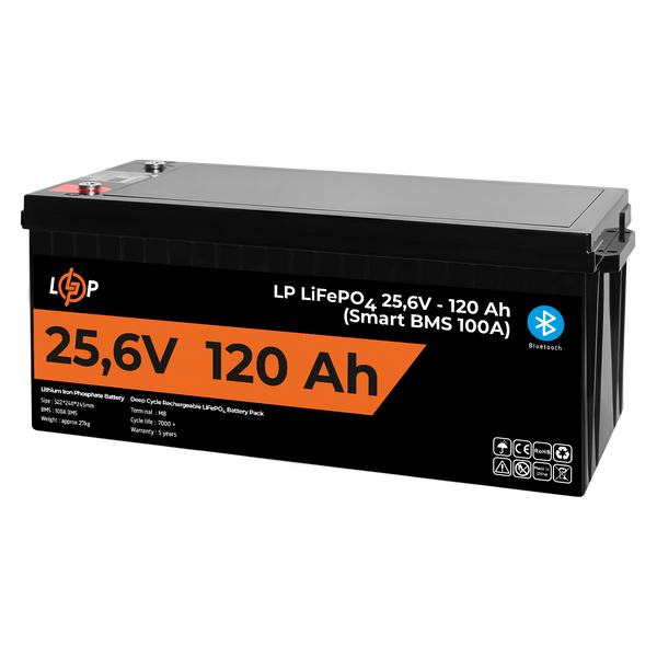 Аккумулятор LP LiFePO4 25,6V - 120 Ah (3072Wh) (Smart BMS 100А) с BT пластик для ИБП 22424 фото