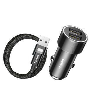 Автомобільний зарядний пристрій Baseus Small Screw 3.4 A Dual-USB Lightning Чорний (TZXLD-A01) 16701 фото
