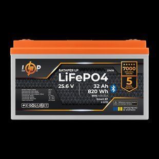 Акумулятор LP LiFePO4 25,6V &mdash; 32 Ah (820Wh) (BMS 40А/32A) пластик LCD Smart BT 37478 фото