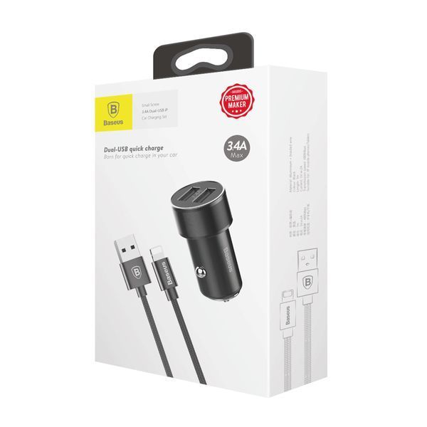 Автомобільний зарядний пристрій Baseus Small Screw 3.4 A Dual-USB Lightning Чорний (TZXLD-A01) 16701 фото