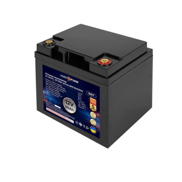 Акумулятор LP LiFePO4 12V (12,8V) - 50 Ah (640Wh) (Smart BMS 60A/30А) пластик 18617 фото