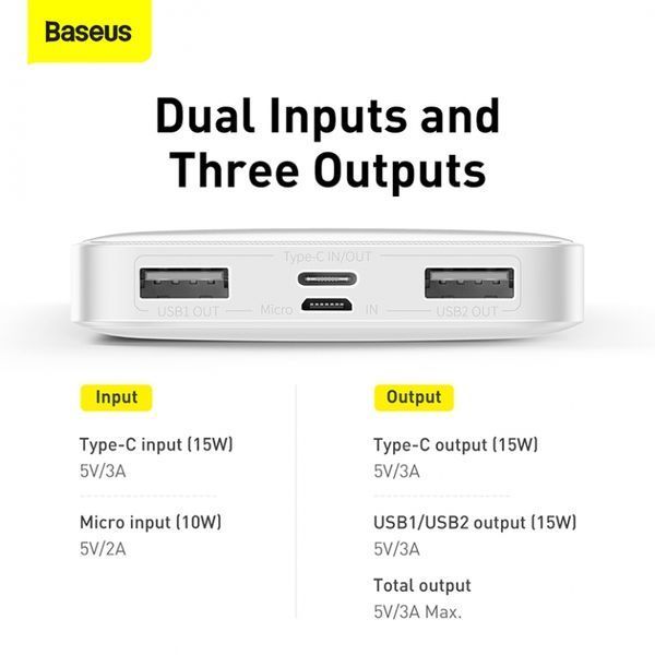 Зовнішній акумулятор Baseus Bipow Digital 15W 10000mAh Білий (PPDML-I02) 17005 фото