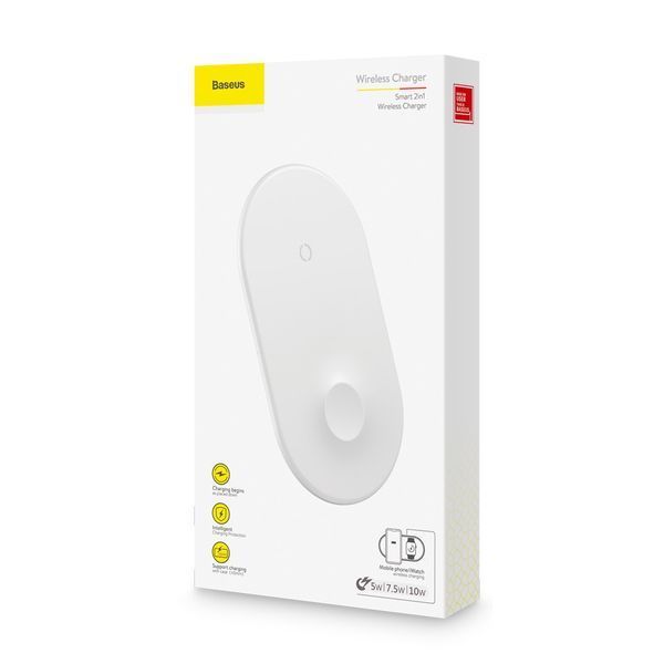 Бездротовий зарядний пристрій Baseus Smart 10 W 2 in 1 Білий (WX2IN1-02) 16542 фото
