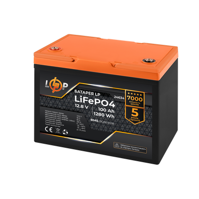 Акумулятор LP LiFePO4 12,8V - 100 Ah (1280Wh) (BMS 80A/40А) пластик 24634 фото