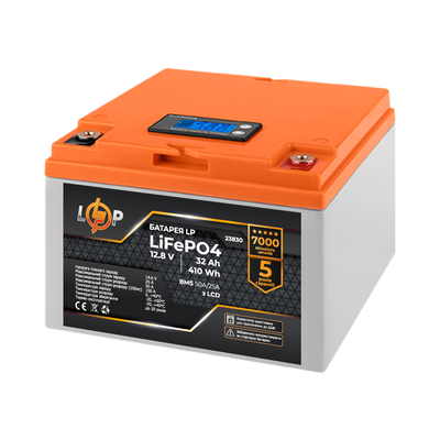 Акумулятор LP LiFePO4 12,8V - 32 Ah (410Wh) (BMS 50А/25A) пластик LCD для ДБЖ 23830 фото