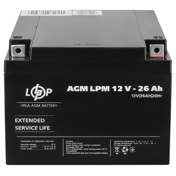 Акумулятор AGM LPM 12V - 26 Ah 4134 фото