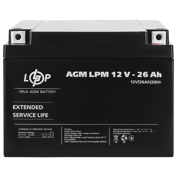 Акумулятор AGM LPM 12V - 26 Ah 4134 фото