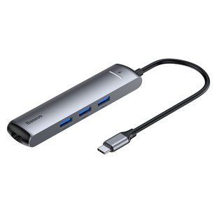 USB Hub Baseus Mechanical Eye Type-C (PD 87W) to USB3.0*3+HDMI+RJ45+Type-C PD Cерый (CAHUB-J0G) 16634 фото