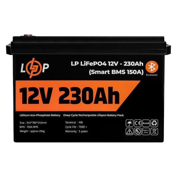 Акумулятор LP LiFePO4 12V (12,8V) - 230 Ah (2944Wh) (Smart BMS 150А) з BT пластик для ДБЖ 20199 фото