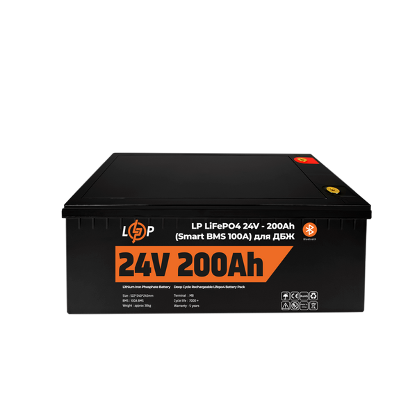 Акумулятор LP LiFePO4 24V (25,6V) - 200 Ah (5120Wh) (Smart BMS 100А) з BT пластик для ДБЖ 20201 фото